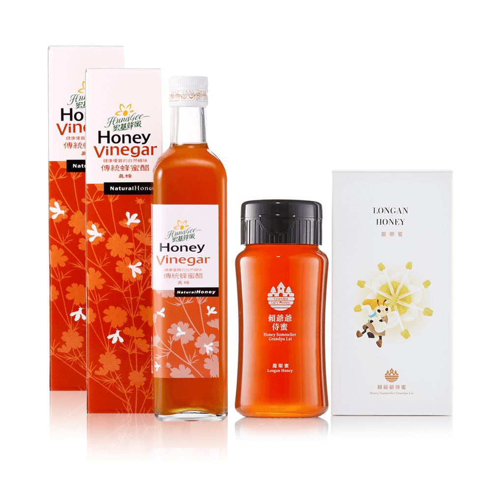 蜂蜜醋飲 | 家庭聚會組 | 傳統蜂蜜醋 500ml X2+賴爺爺侍蜜 龍眼蜜380g X1