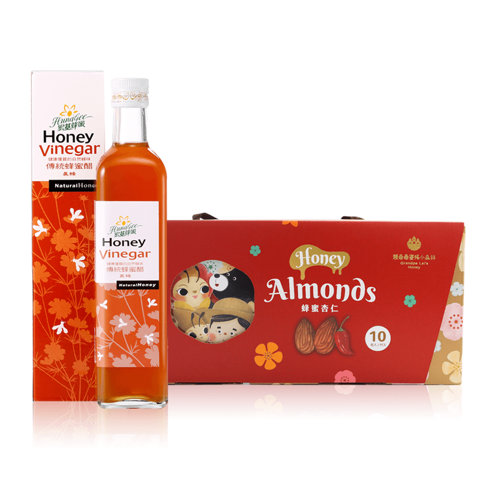 野餐提籃組 | 醋飲堅果 | 傳統蜂蜜醋 500ml+蜂蜜堅果禮盒 (10入)